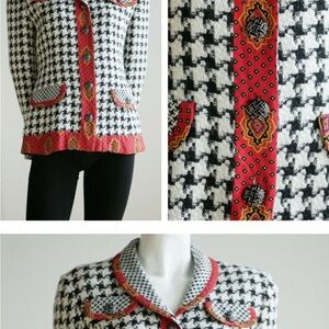 Chic Houndstooth Jacket with Red Accents